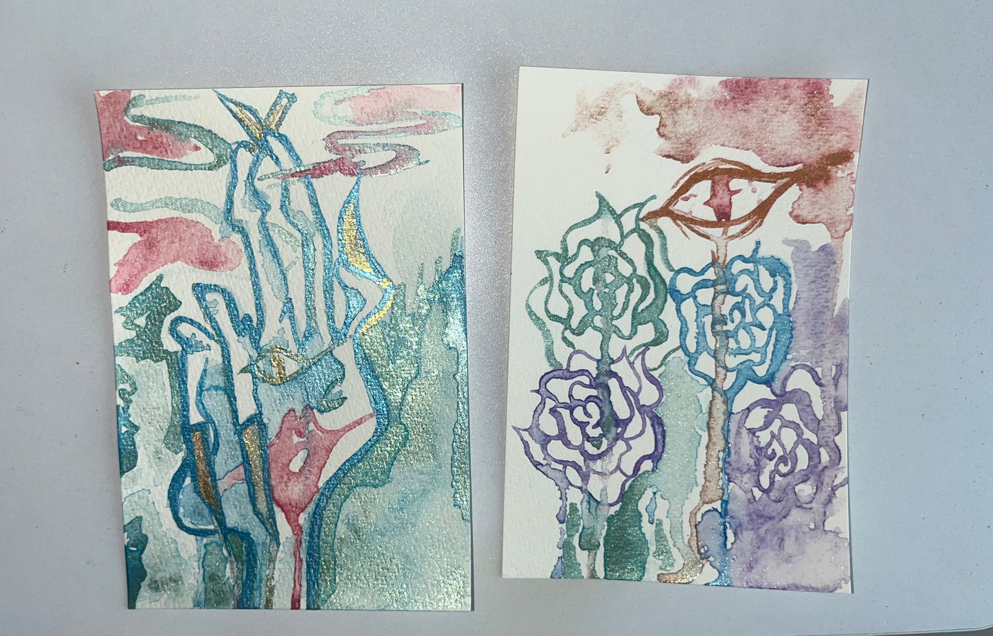 Eyes That See : 2 watercolor postcards